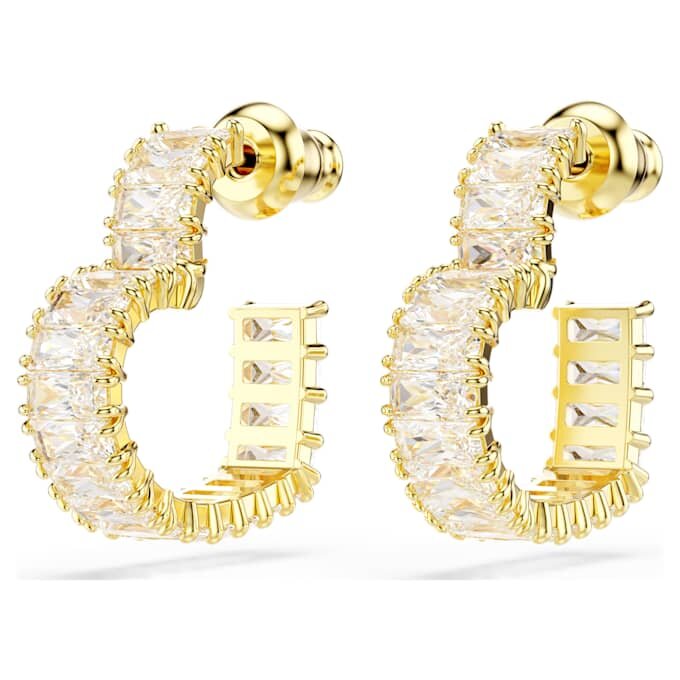 Boucles d’oreilles créoles Matrix, taille baguette, cœur, petites, blanches, plaquées or Boucles d’oreilles créoles Matrix, taille baguette, cœur, petites, blanches, plaquées or