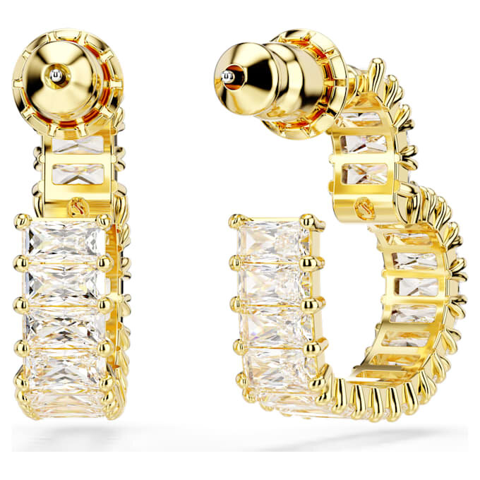 Boucles d’oreilles créoles Matrix, taille baguette, cœur, petites, blanches, plaquées or Boucles d’oreilles créoles Matrix, taille baguette, cœur, petites, blanches, plaquées or