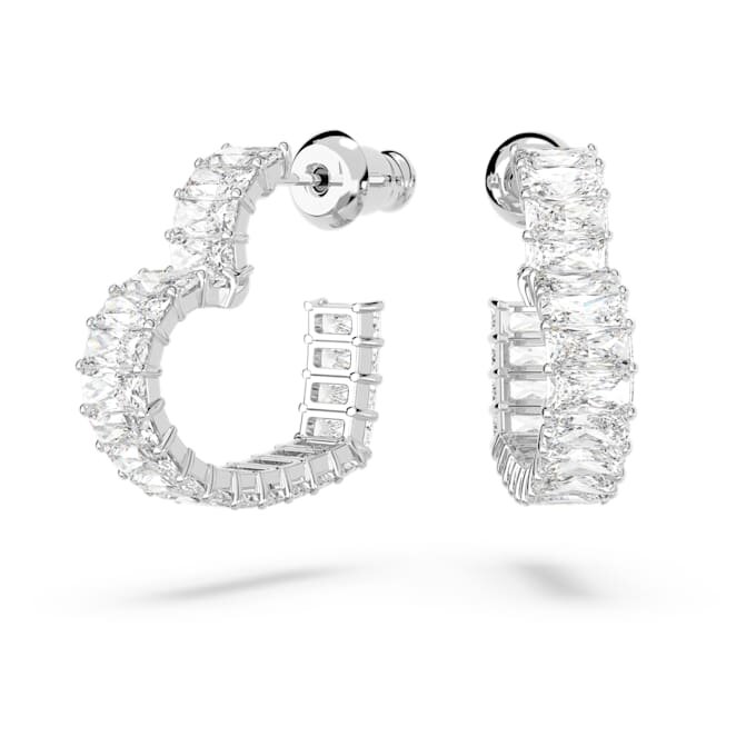 Boucles d’oreilles créoles Matrix, taille baguette, cœur, petites, blanches, plaquées rhodium Boucles d’oreilles créoles Matrix, taille baguette, cœur, petites, blanches, plaquées rhodium