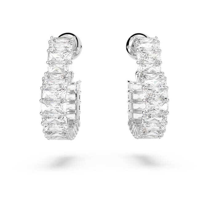 Boucles d’oreilles créoles Matrix, taille baguette, cœur, petites, blanches, plaquées rhodium Boucles d’oreilles créoles Matrix, taille baguette, cœur, petites, blanches, plaquées rhodium