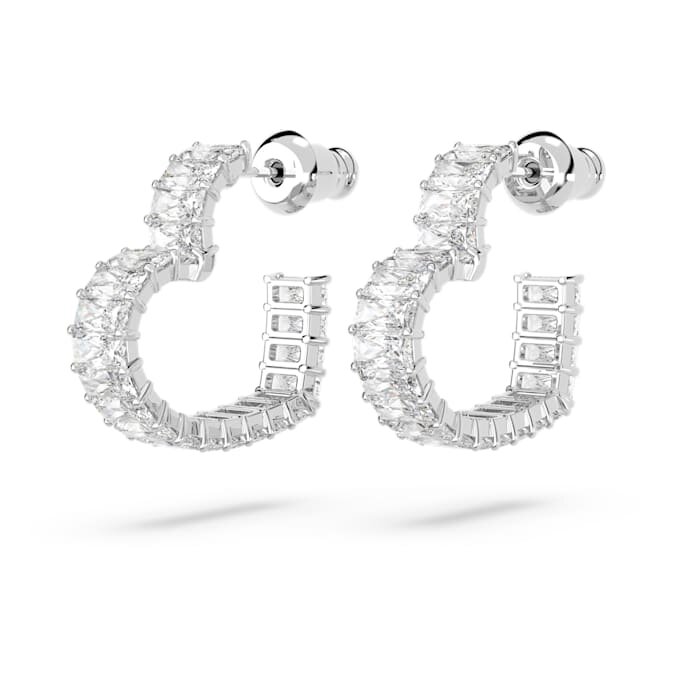 Boucles d’oreilles créoles Matrix, taille baguette, cœur, petites, blanches, plaquées rhodium Boucles d’oreilles créoles Matrix, taille baguette, cœur, petites, blanches, plaquées rhodium