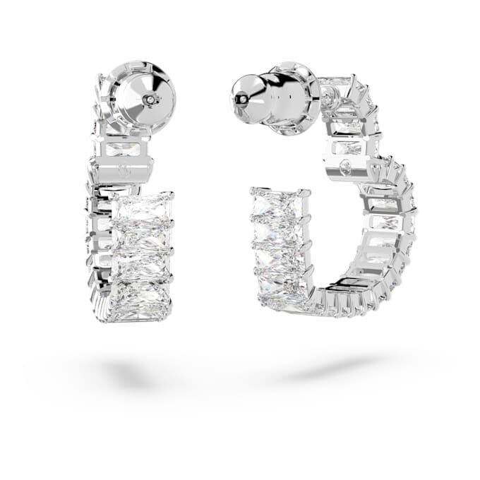 Boucles d’oreilles créoles Matrix, taille baguette, cœur, petites, blanches, plaquées rhodium Boucles d’oreilles créoles Matrix, taille baguette, cœur, petites, blanches, plaquées rhodium