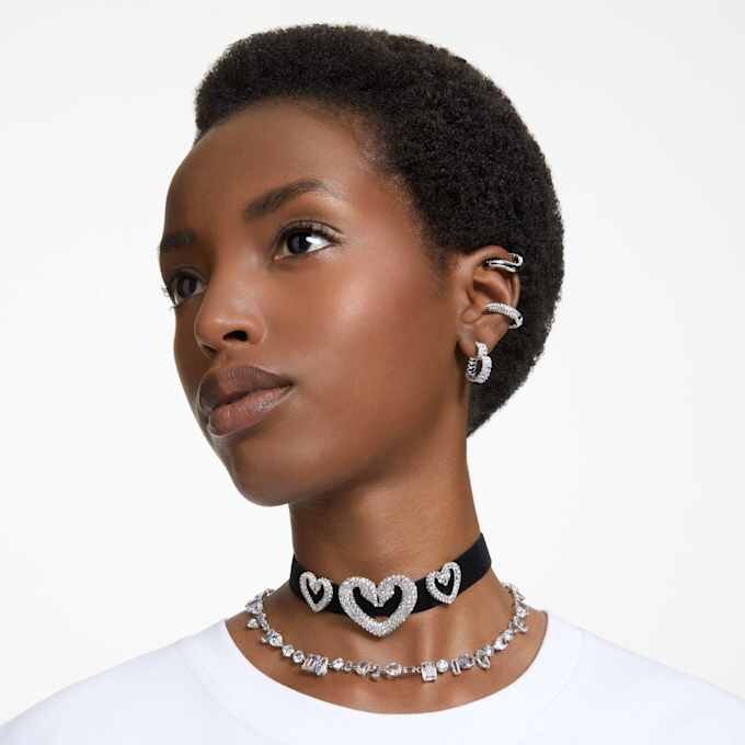 Boucles d’oreilles créoles Matrix, taille baguette, cœur, petites, blanches, plaquées rhodium Boucles d’oreilles créoles Matrix, taille baguette, cœur, petites, blanches, plaquées rhodium