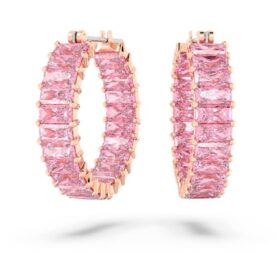 Boucles d’oreilles créoles Matrix, taille baguette, roses, plaquées or rose