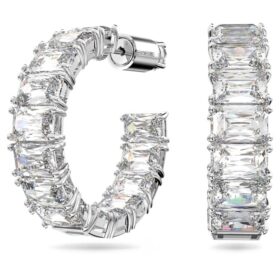 Boucles d’oreilles créoles Matrix, taille octogonale, blanches, plaquées rhodium
