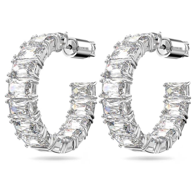 Boucles d’oreilles créoles Matrix, taille octogonale, blanches, plaquées rhodium Boucles d’oreilles créoles Matrix, taille octogonale, blanches, plaquées rhodium