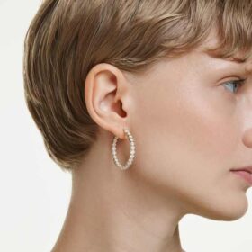 Boucles d’oreilles créoles Matrix, taille ronde, blanches, plaquées or