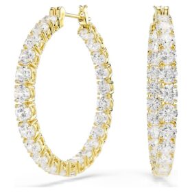 Boucles d’oreilles créoles Matrix, taille ronde, blanches, plaquées or