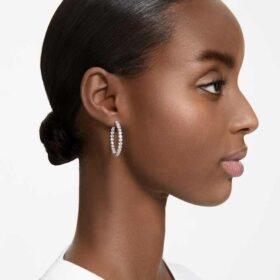 Boucles d’oreilles créoles Matrix, taille ronde, blanches, plaquées rhodium