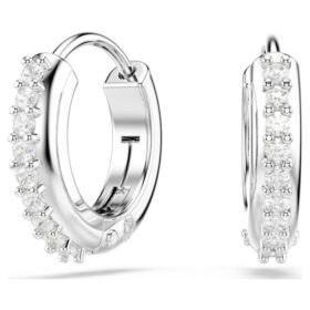 Boucles d’oreilles créoles Matrix, taille ronde, blanches, plaquées rhodium