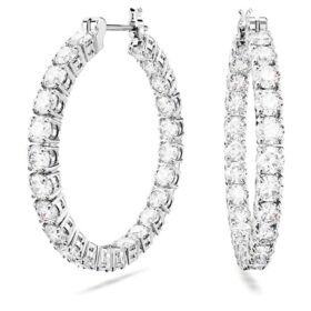 Boucles d’oreilles créoles Matrix, taille ronde, blanches, plaquées rhodium