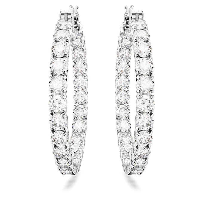 Boucles d’oreilles créoles Matrix, taille ronde, blanches, plaquées rhodium Boucles d’oreilles créoles Matrix, taille ronde, blanches, plaquées rhodium