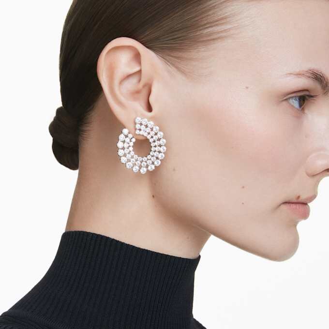 Boucles d’oreilles créoles Matrix, tailles rondes variées, blanches, plaquées rhodium Boucles d’oreilles créoles Matrix, tailles rondes variées, blanches, plaquées rhodium
