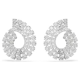 Boucles d’oreilles créoles Matrix, tailles rondes variées, blanches, plaquées rhodium
