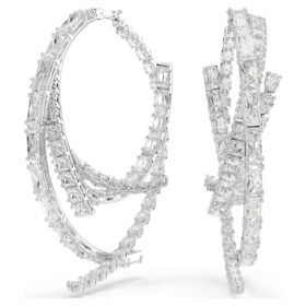 Boucles d’oreilles créoles Matrix, tailles variées, blanches, plaquées rhodium