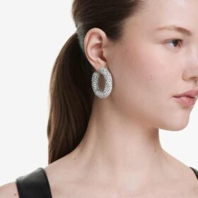 Boucles d’oreilles créoles Sublima, tailles rondes variées, blanches, plaquées rhodium