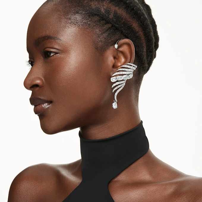 Boucles d’oreilles « Ear Cuffs » de la collection Vienna, motif plume, grand modèle, blanches, plaquées ruthénium Boucles d’oreilles « Ear Cuffs » de la collection Vienna, motif plume, grand modèle, blanches, plaquées ruthénium