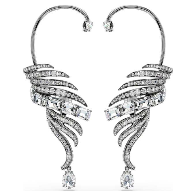 Boucles d’oreilles « Ear Cuffs » de la collection Vienna, motif plume, grand modèle, blanches, plaquées ruthénium Boucles d’oreilles « Ear Cuffs » de la collection Vienna, motif plume, grand modèle, blanches, plaquées ruthénium
