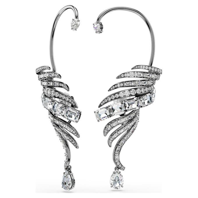 Boucles d’oreilles « Ear Cuffs » de la collection Vienna, motif plume, grand modèle, blanches, plaquées ruthénium Boucles d’oreilles « Ear Cuffs » de la collection Vienna, motif plume, grand modèle, blanches, plaquées ruthénium