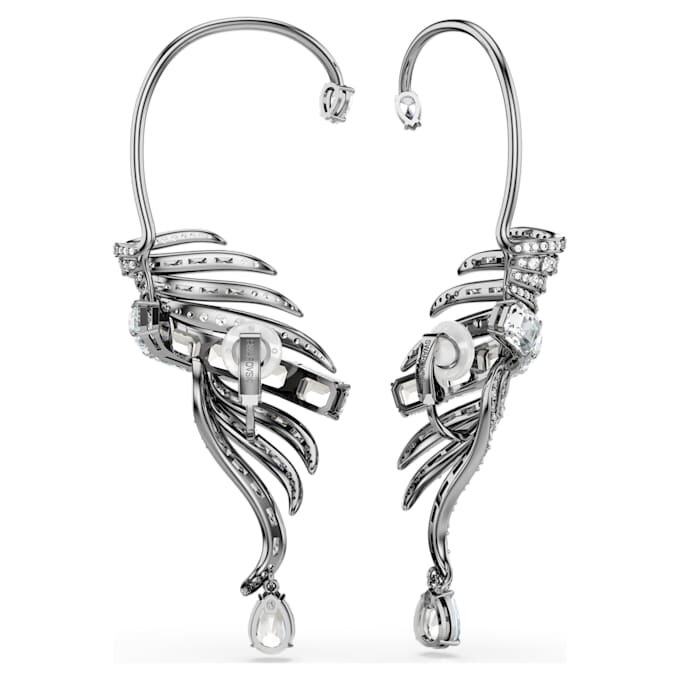 Boucles d’oreilles « Ear Cuffs » de la collection Vienna, motif plume, grand modèle, blanches, plaquées ruthénium Boucles d’oreilles « Ear Cuffs » de la collection Vienna, motif plume, grand modèle, blanches, plaquées ruthénium