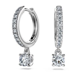 Boucles d’oreilles Eternity Drop, diamants synthétiques 0,7 ct au total, forme ronde, or blanc 14 carats