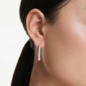 Boucles d’oreilles Eternity Drop en diamants synthétiques, 1,3 ct au total, forme ronde, or blanc 14 carats