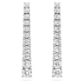 Boucles d’oreilles Eternity Drop en diamants synthétiques, 1,3 ct au total, forme ronde, or blanc 14 carats