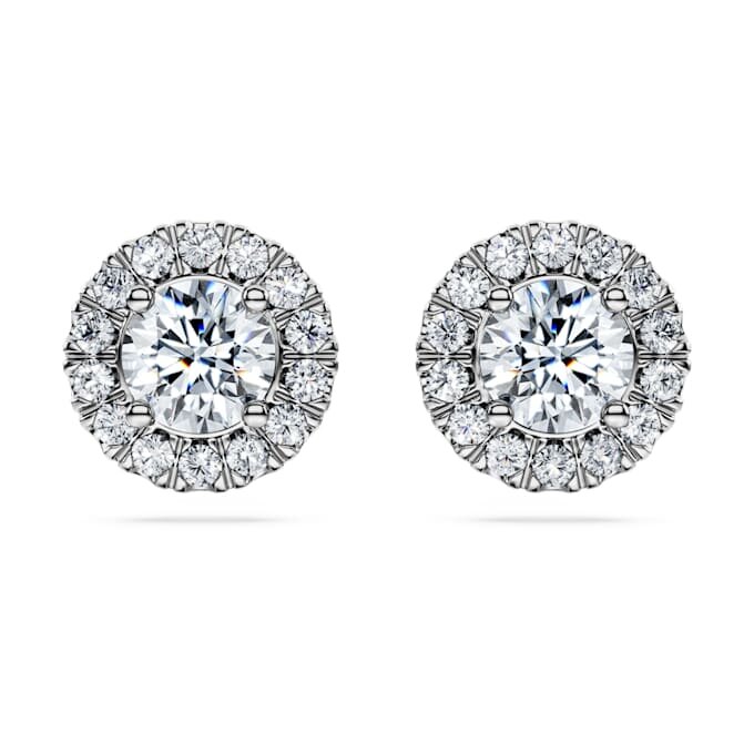 Boucles d’oreilles « Eternity Halo » avec diamants synthétiques, 2 carats au total, forme ronde, or blanc 14 carats Boucles d’oreilles « Eternity Halo » avec diamants synthétiques, 2 carats au total, forme ronde, or blanc 14 carats