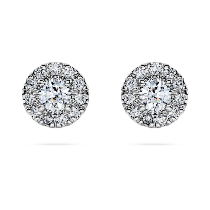 Boucles d’oreilles Eternity Halo avec diamants synthétiques de 0,45 ct au total, forme ronde, argent sterling Boucles d’oreilles Eternity Halo avec diamants synthétiques de 0,45 ct au total, forme ronde, argent sterling