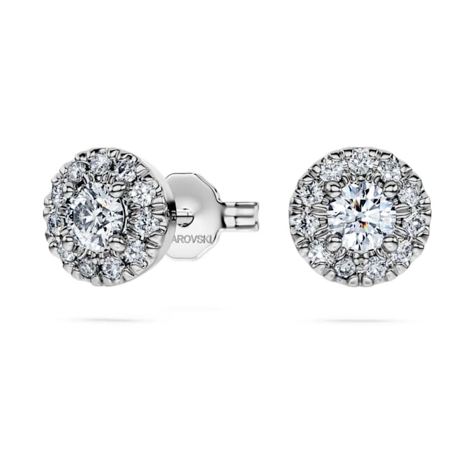 Boucles d’oreilles Eternity Halo avec diamants synthétiques de 0,45 ct au total, forme ronde, argent sterling Boucles d’oreilles Eternity Halo avec diamants synthétiques de 0,45 ct au total, forme ronde, argent sterling