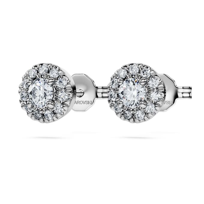 Boucles d’oreilles Eternity Halo avec diamants synthétiques de 0,45 ct au total, forme ronde, argent sterling Boucles d’oreilles Eternity Halo avec diamants synthétiques de 0,45 ct au total, forme ronde, argent sterling