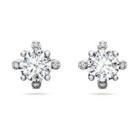 Boucles d’oreilles Galaxy avec diamants synthétiques de 2,1 carats au total, forme ronde, or blanc 14 carats