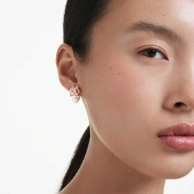 Boucles d’oreilles Idyllia « Crystal Pearl », tailles variées, fleur, multicolores, plaqué or rose