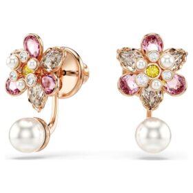 Boucles d’oreilles Idyllia « Crystal Pearl », tailles variées, fleur, multicolores, plaqué or rose