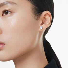 Boucles d’oreilles Imber, taille ronde, blanches, plaquées rhodium
