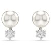 Boucles d’oreilles Matrix Crystal Pearl, taille ronde, blanches, plaquées rhodium