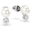 Boucles d’oreilles Matrix Crystal Pearl, taille ronde, blanches, plaquées rhodium
