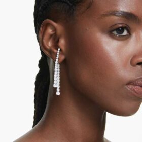 Boucles d’oreilles Matrix Drop à gradation de facettes rondes, blanches, plaquées rhodium