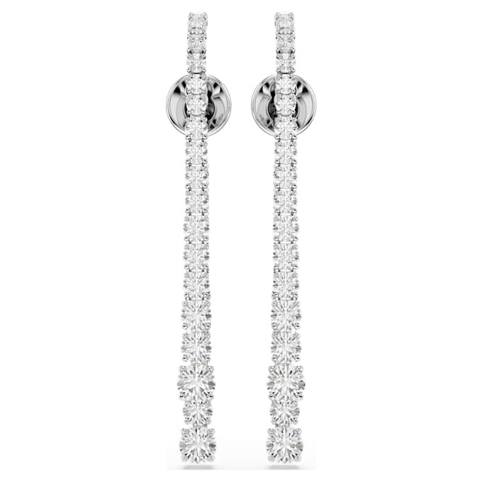 Boucles d’oreilles Matrix Drop à gradation de facettes rondes, blanches, plaquées rhodium Boucles d’oreilles Matrix Drop à gradation de facettes rondes, blanches, plaquées rhodium