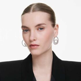Boucles d’oreilles Matrix en forme d’anneaux, taille baguette, ruban, blanches, plaquées rhodium Boucles d’oreilles Matrix en forme d’anneaux, taille baguette, ruban, blanches, plaquées rhodium