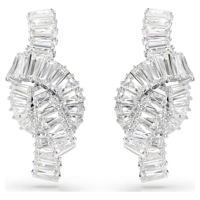 Boucles d’oreilles Matrix, taille baguette, nœud, blanches, plaquées rhodium Boucles d’oreilles Matrix, taille baguette, nœud, blanches, plaquées rhodium