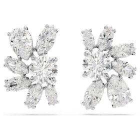 Boucles d’oreilles Mesmera à tailles variées, motif floral, blanches, plaquées rhodium