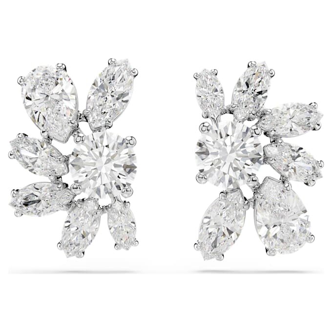 Boucles d’oreilles Mesmera à tailles variées, motif floral, blanches, plaquées rhodium Boucles d’oreilles Mesmera à tailles variées, motif floral, blanches, plaquées rhodium