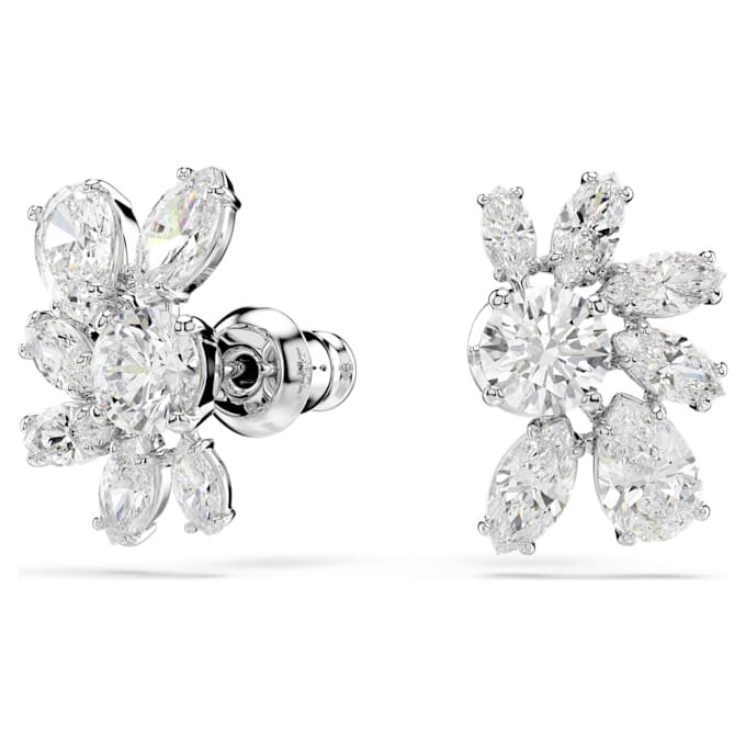 Boucles d’oreilles Mesmera à tailles variées, motif floral, blanches, plaquées rhodium Boucles d’oreilles Mesmera à tailles variées, motif floral, blanches, plaquées rhodium