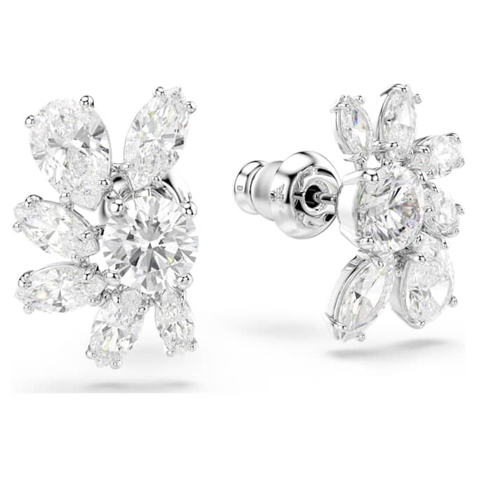 Boucles d’oreilles Mesmera à tailles variées, motif floral, blanches, plaquées rhodium Boucles d’oreilles Mesmera à tailles variées, motif floral, blanches, plaquées rhodium