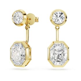 Boucles d’oreilles « Octagon » avec diamants synthétiques, 7,70 carats au total, formes variées, or jaune 18 carats