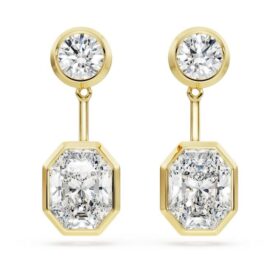 Boucles d’oreilles « Octagon » avec diamants synthétiques, 7,70 carats au total, formes variées, or jaune 18 carats
