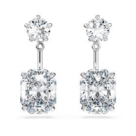 Boucles d’oreilles octogonales avec diamants synthétiques de 9,65 ct au total, formes variées, or blanc 18 carats