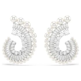 Boucles d’oreilles pendantes Ariana Grande X Swarovski : perle en cristal, tailles variées, blanc, plaqué rhodium