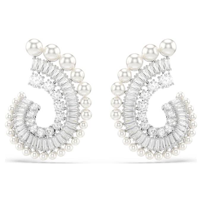Boucles d’oreilles pendantes Ariana Grande X Swarovski : perle en cristal, tailles variées, blanc, plaqué rhodium Boucles d’oreilles pendantes Ariana Grande X Swarovski : perle en cristal, tailles variées, blanc, plaqué rhodium